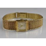 H L Bauer - a Priosa Incabloc Lady's 14ct gold bracelet wristwatch,square dial, block batons,