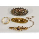 Jewellery - A Victorian oval 15ct gold seed pearl set sweetheart brooch,