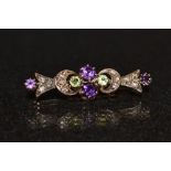 A late 19th century diamond, amethyst and peridot brooch,