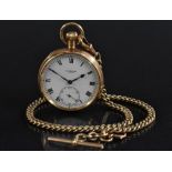 J W Benson - a 9ct gold open face pocket watch, white enamel dial, bold Roman numerals,