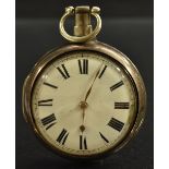 A George III silver pair cased pocket watch, George Carrington, London, cream dial,