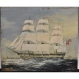 Angus M**rs Tall Ship at Sea indistinctly signed, oil on board, 25.5cm x 30.