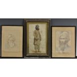 A Pair of Portraits of Middle Eastern Gentlemen Indistinctly signed, gouache and pencil; another,