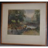 Bernard H Wiles Casting a Fly signed, watercolour, 33.5cm x 43.