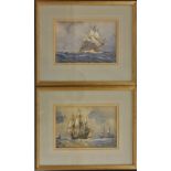 Gregory Robinson (1876 - 1967) A pair, English Man of War and Spanish Galleon signed, watercolour,