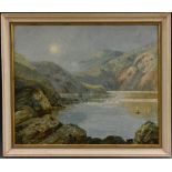 Elless Mountainous Landscape with Fisherman signed, dated '69, oil on board,