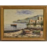 Continental School (20th century) Beached Fishing Boats oil on hardboard, 47.