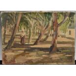 Continental School Under the Walnut Trees, oil on canvas,