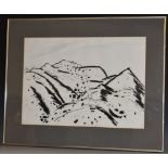 Jeff Clarke (Bn.1934) Myrtos Mountains watercolour and pencil, signed, label to verso, 41cm x 58.