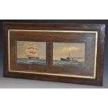 Harold Whitehead A pair, Sailing Ship and Rigged Steam Ship signed, watercolours, framed as one,