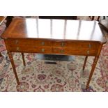 A reproduction burr walnut inlaid side table, rectangular top, hipped angles, kingwood crossbanding,