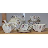 Ceramics - Shelley Queen Anne shaped teaware, pattern 11498, comprising teapot (faults), milk jug,