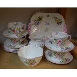 A Shelley wild flowers pattern four piece tea set, including cake plate, sugar bowl,