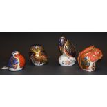 Royal Crown Derby - a paperweight, Little Owl; others, Robin, Kingfisher, Squirrel,