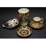 Royal Crown Derby - an 1128 coffee can and stand; an 1128 goblet; an 1128 pin dish;