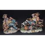 A Capodimonte Meneghetti signed sculpture, Inebriated Tramp on a bench, signed,