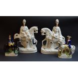 A pair of Victorian Staffordshire flatback figures, Tom King and Dick Turpin; another pair,