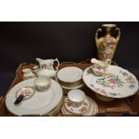 An Aynsley Pembroke cake stand; Dresden cups and saucers; 19th century tea bowl; etc.