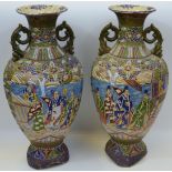 A pair of baluster shaped Satsuma vases