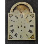 A George III longcase clock mechanism, 36cm arched painted dial inscribed Jos.