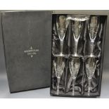 A set of six boxed Rockingham Crystal champagne flutes,