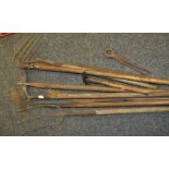 Tools - garden tools including hoes; pitchfork ;