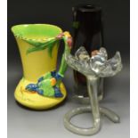 A Burleigh Ware Kingfisher jug; a Murano glass coloured vase;