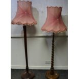 A 1940's rope twist standard lamp;another mahogany.