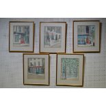 Plant (20th century) A set of five, London Streets signed, watercolours,
