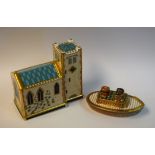 A Royal Crown Derby paperweight church; another, Treasures of Childhood Tug Boat,