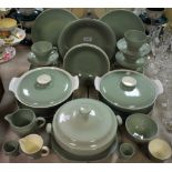 Ceramics - a Poole pottery part dinner service, sage green including salad bowl, sugar bowl,