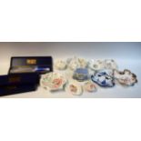 A Royal Crown Derby blue and white dish, painted with sailing boats; another,