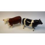 A Beswick ceramic model, Fresian Bull, Champion Coddington Hilt Bar; another, Hereford Bull,