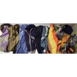 Ladies Accessories - a collection of 1930's diagonal silk and crepe pointed scarves (15)