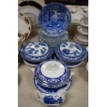 Ceramics - a pair of blue and white tureens and covers;