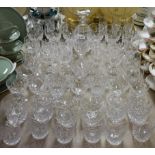Glassware - a cut glass mallet shaped decanter; a set of six Stuart tumblers;