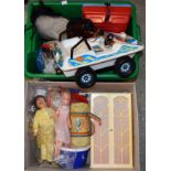 Toys - Sindy beach buggy, trailer and tent; Sindy bed and wardrobe; Sindy outfits; horse,