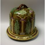 A large Victorian Majolica Stilton cheese dome and base