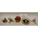 A Royal Crown Derby paperweight Red Squirrel, gold stopper; another Duckling,