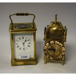 An early 20th century large lacquered brass carriage timepiece,