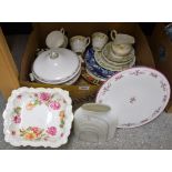 Ceramics - Royal Worcester Petit Fleur cake stand; Royal Crown Derby Mikado pattern plates;