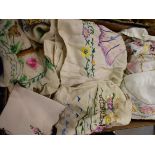 Textiles - hand embroidered tablecloths, Crinoline Lady, English Country Garden Flowers, Lefkara,