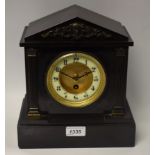 A French slate architectural mantel clock, Arabic numerals, single winding hole,