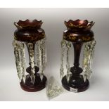 A pair of Victorian ruby glass lustres,