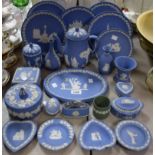 Ceramics - a Wedgwood Jasperware coffee pot; others, powder box and cover, vases, trinket dishes,