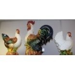 Ceramics - a large Continental model of a cockerel, 57cm high; others,
