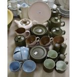 Ceramics - Poole Twintone tea ware including coffee pot, tea pot, side plates, cups and saucers,