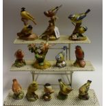 Ceramics - a Royal Worcester model, Chaffinchs; others, Blue Tits, Coal Tits, Goldcrest, Robin,