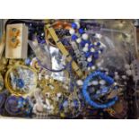 Costume Jewellery - assorted blue and multi coloured necklaces, including oval,