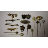 Jewellery - a Victorian 9ct gold key and padlock brooch, Birmingham 1899; others, unmarked,